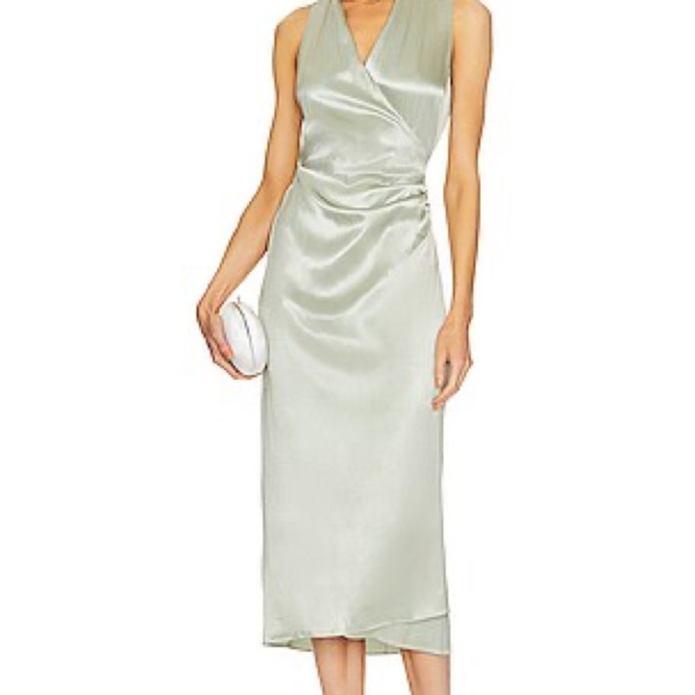 VINCE Satin V neck wrap dress